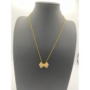 Vintage Gold Sparkling Ribbon Bow Pendant Necklace with Clear Rhinestones